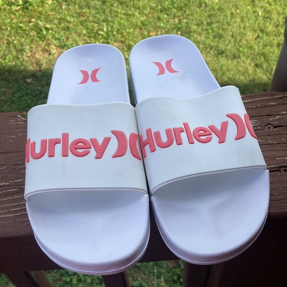 Hurley athletic slides size 7 white with pink like new - Picture 2 of 4